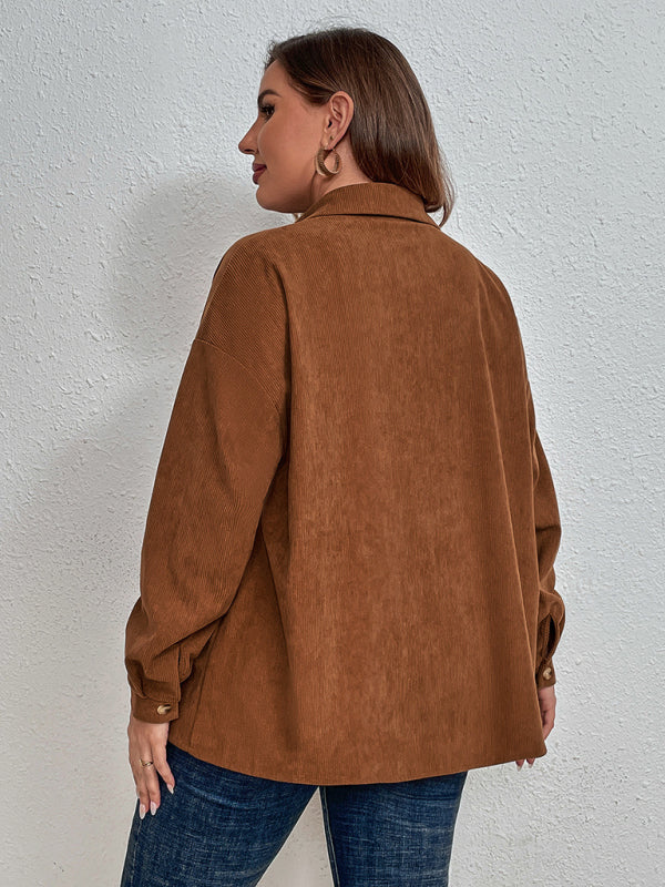 Plus Size Modern Corduroy Long Sleeve Lapel Shirt