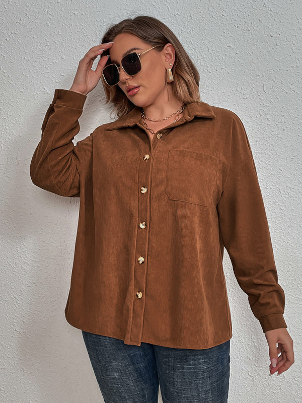 Plus Size Modern Corduroy Long Sleeve Lapel Shirt