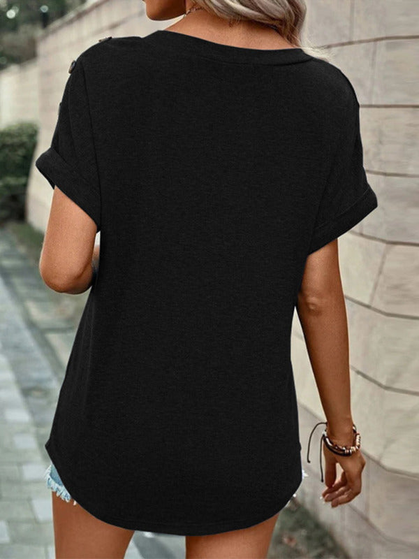 Button Front V-Neck Tank Top Sleeveless Women's Blouse