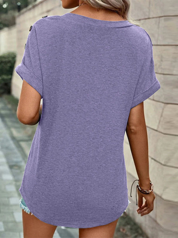 Button Front V-Neck Tank Top Sleeveless Women's Blouse