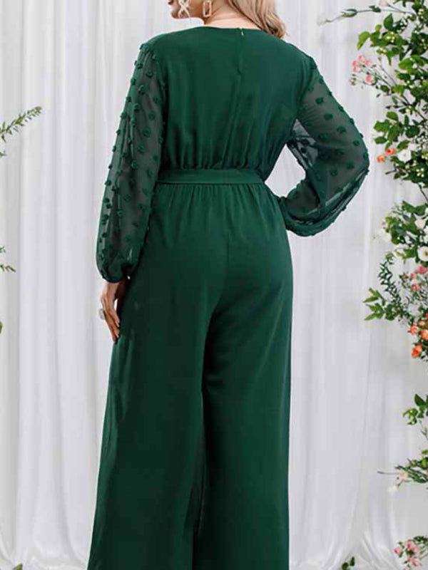 Modern Plus Size Women's Sexy Bowknot Lady Lace Straight Loose High Waist Solid Color Jumpsuit