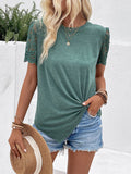 Women's round neck sleeves patchwork lace knotted T-shirt