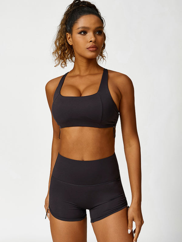 Women's Drawstring Sports Bra - Breathable Nylon Yoga Top