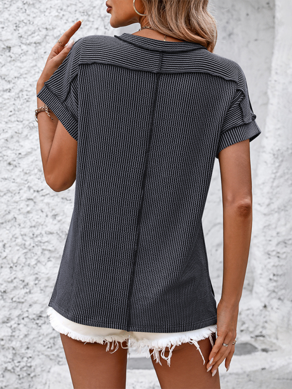 Modern round neck outer seam twisted strip short-sleeved loose T-shirt