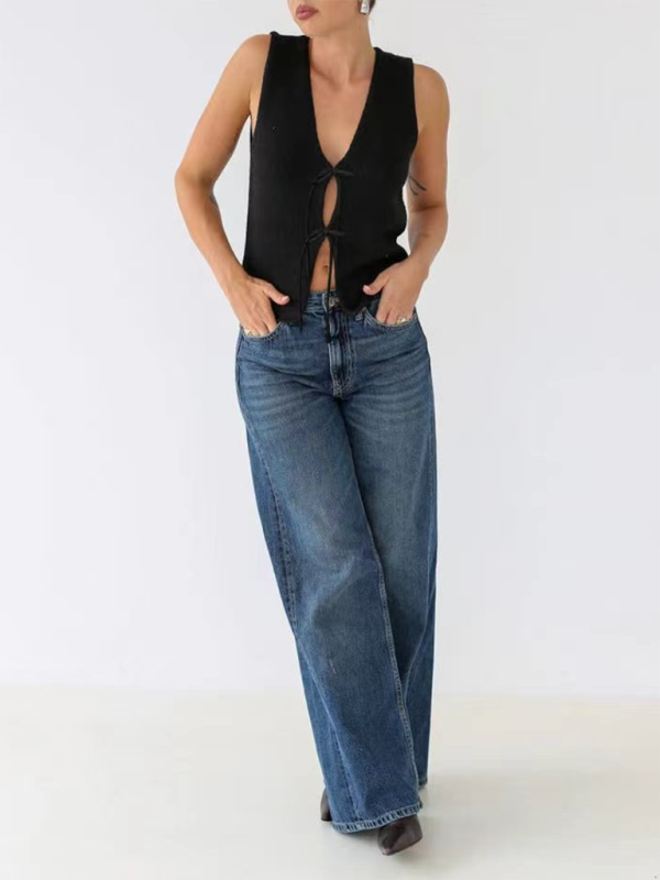 Knitted V-Neck Vest | Rope Detail Design | Autumn Winter | Multiple Colors