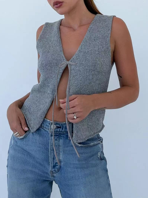 Knitted V-Neck Vest | Rope Detail Design | Autumn Winter | Multiple Colors