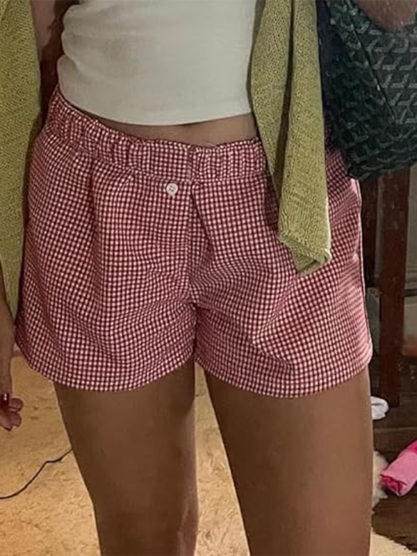 High Waist Wide Leg Plaid Shorts - Vintage Casual Summer Shorts