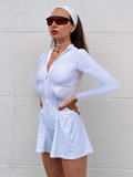 Women's Solid Color Casual Sportswear Zipper Wide-Leg Jumpsuit Shorts