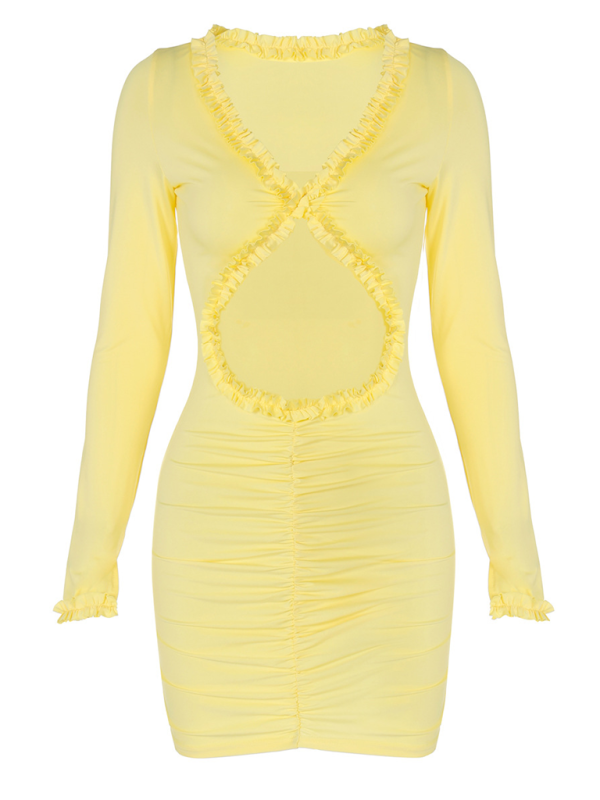 Modern solid color hollow navel-exposing lace hip dress