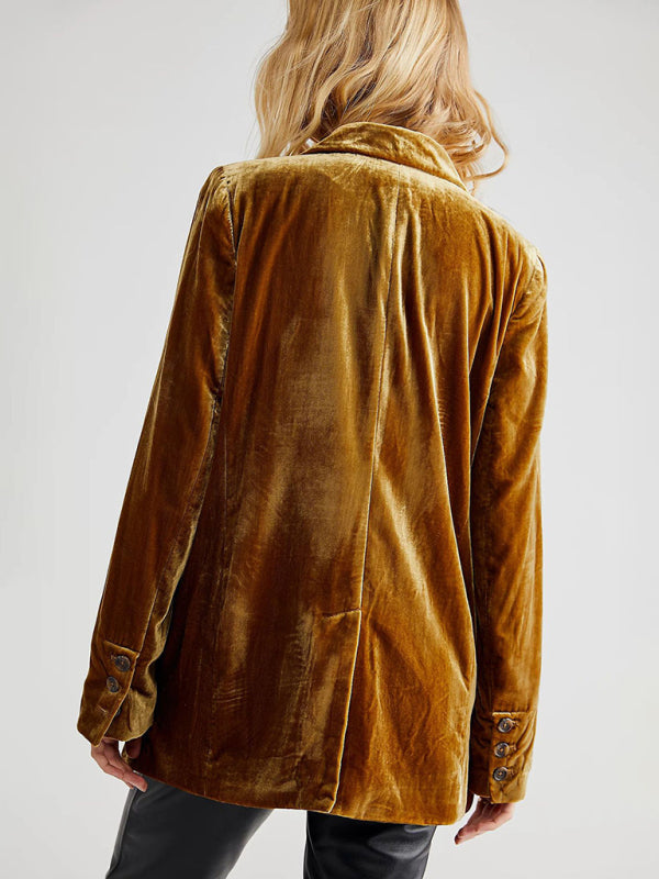 Women's Velvet Split Blazer - Lapel Collar - Multiple Colors - Autumn Winter