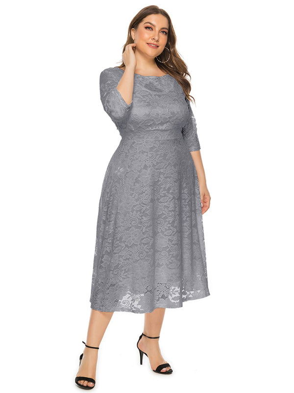 Plus size women's new evening dress bridesmaid dress lace pocket dress