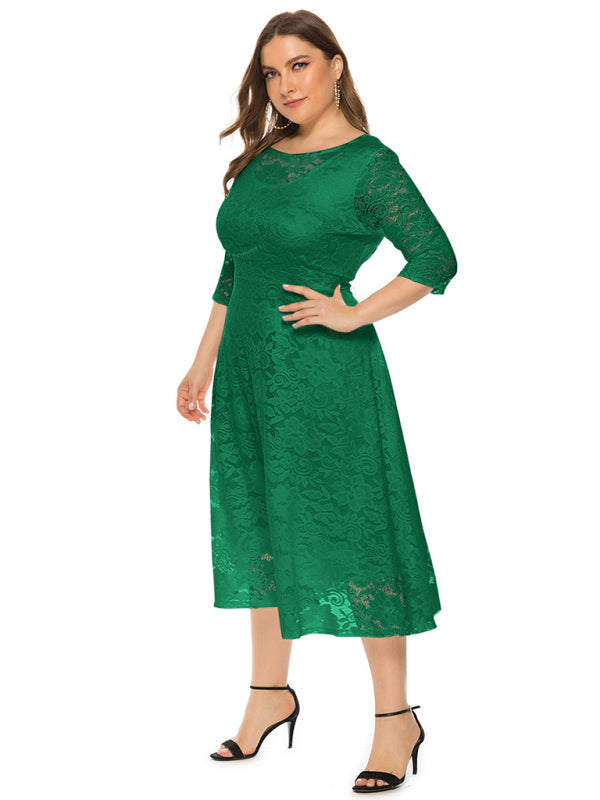 Plus size women's new evening dress bridesmaid dress lace pocket dress