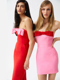 Tube Top Bow Sexy Off-shoulder Lace-up Decoration Elegant Slit Hip-wrapped Maxi Dress