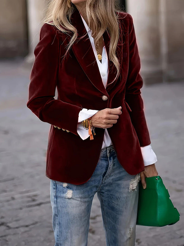 Women's Velvet Suit Jacket - Slim Fit - Multiple Colors - Four Season