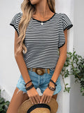 Women's Black White Striped Round Neck T-Shirt - Classic Short Sleeve Top