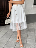 Elegant high waist lace A-line skirt