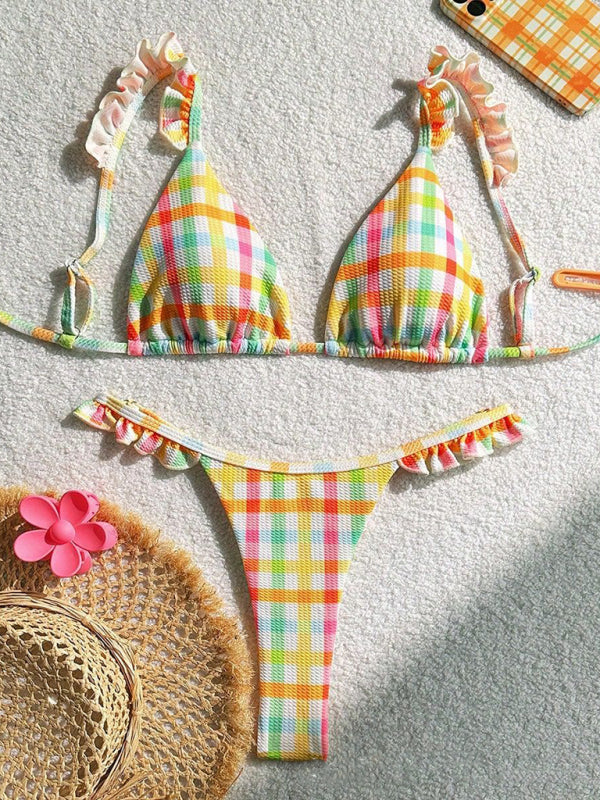 Check lace bikini