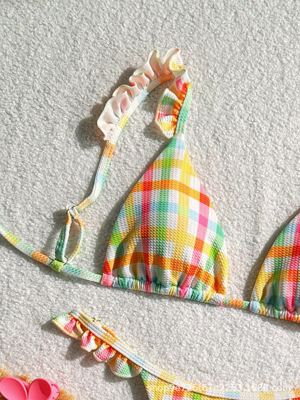 Check lace bikini