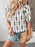 Sweet and simple puff sleeve square neck bow line shirt