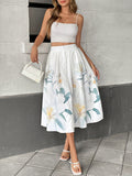 Floral Button Decorated Holiday Dress - Casual Printed Skirt Dress