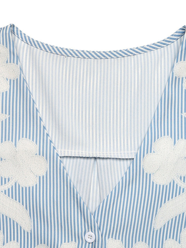 V-Neck Shirt - Short Sleeve Woven Top