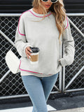 Round Neck Contrast Color Loose Sweatshirt - Knit Polyester