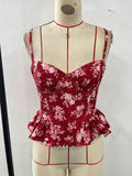 Floral Ruffled Backless Lace-Up Top - Sexy Summer Blouse