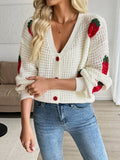 Strawberry Jacquard Knitted Cardigan - Casual Sweater