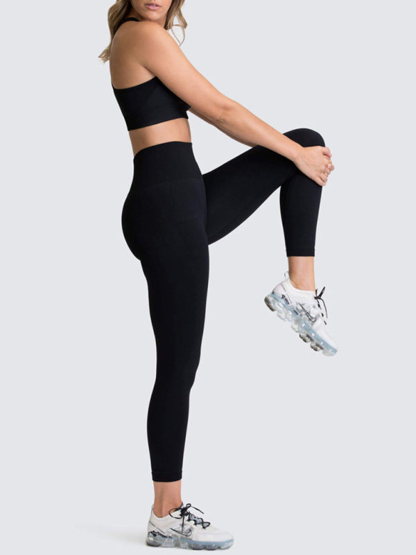 Women's Beautiful Back High Waist Peach Hip Seamless Knitted Vest & Pants Set