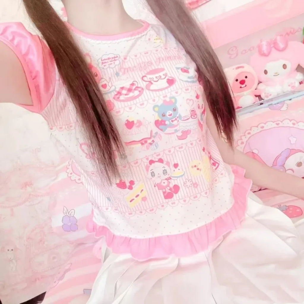 Cute Japanese Print T-Shirt – Colorful Kawaii Summer Top for Girls