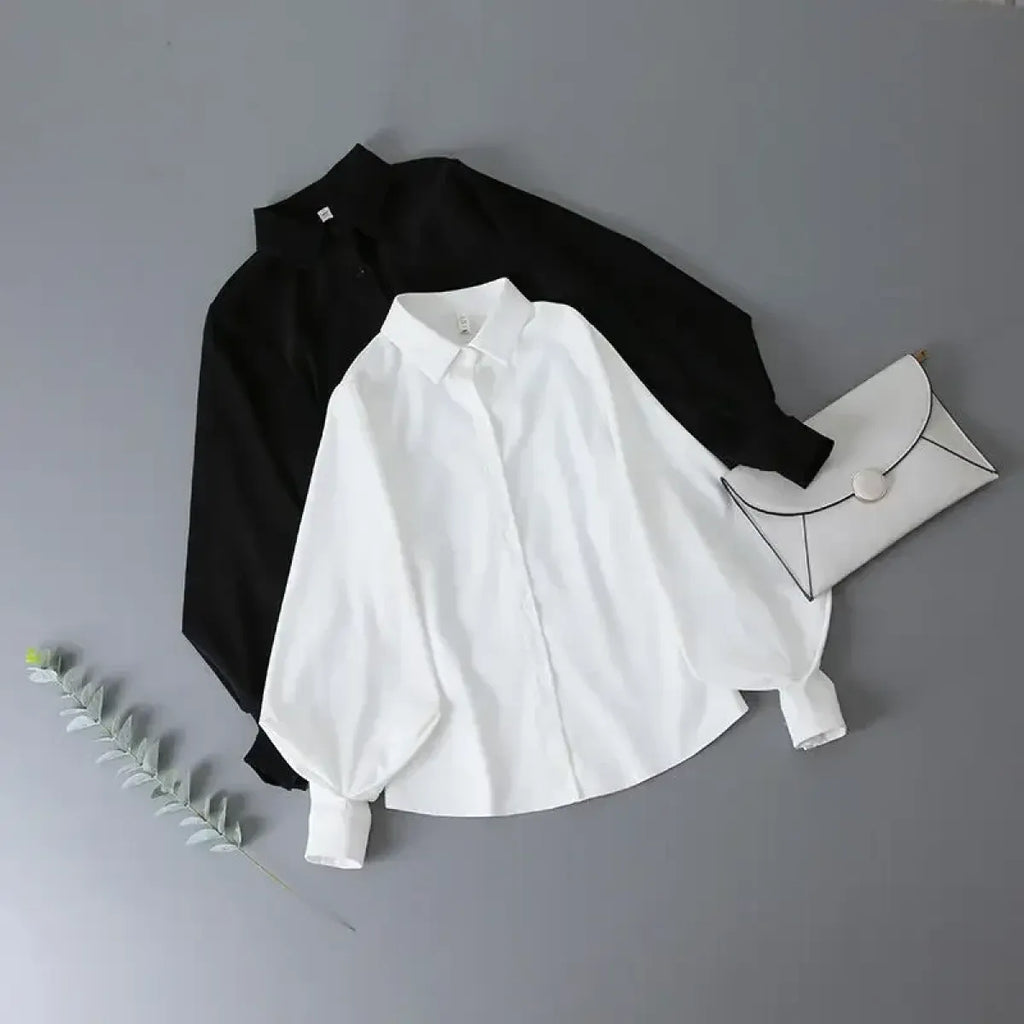 Lantern Sleeve Blouse – Elegant Vintage Button-Up Shirt