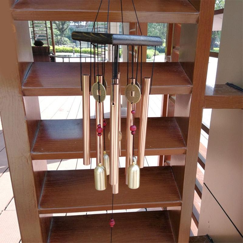 Large Copper Money Pendant Wind Chime Tubes Bells Copper Metal Pipe Chime Large Wind Chimes Bells Tubes Pendant Balcony Outdoor Yard Garden Home Decoration