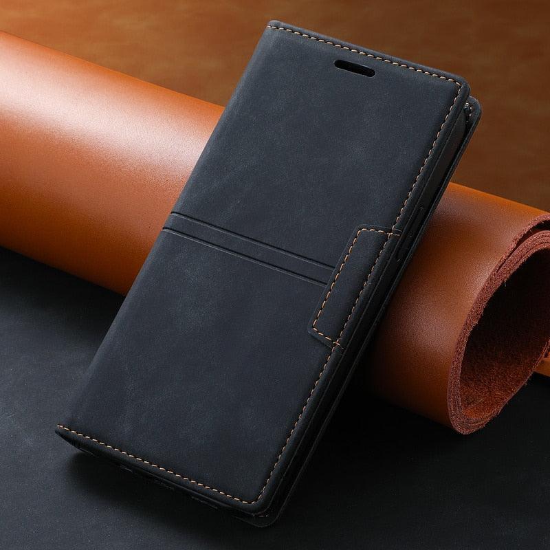 Leather Case Folding Flip Case with Kickstand Credit Card Slot Magnetic Closure Protective Case for iPhone Leather Case For iPhone 14 13 12 11 Pro Mini Flip Case Cover