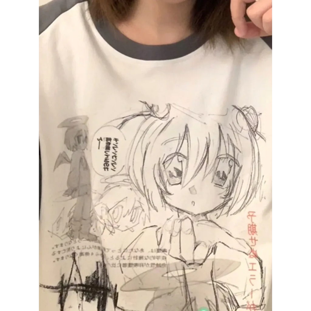 Loose Fit Cartoon Print T-Shirt Harajuku