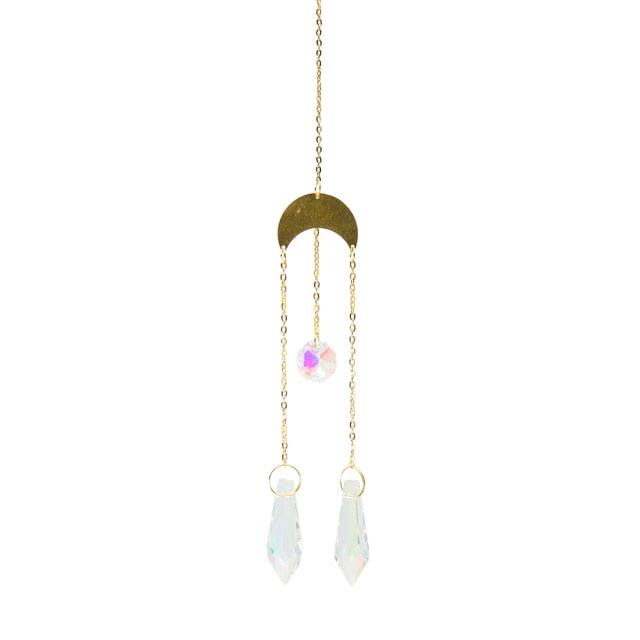 Metallic Hoop Moon Sun Wind Chimes K9 Crystal Prisms Hanging Sun-catcher Rainbow Chaser Window Curtains Pendant Home Decor Gifts For Wall Hanging Decor Room Home Photography Prop