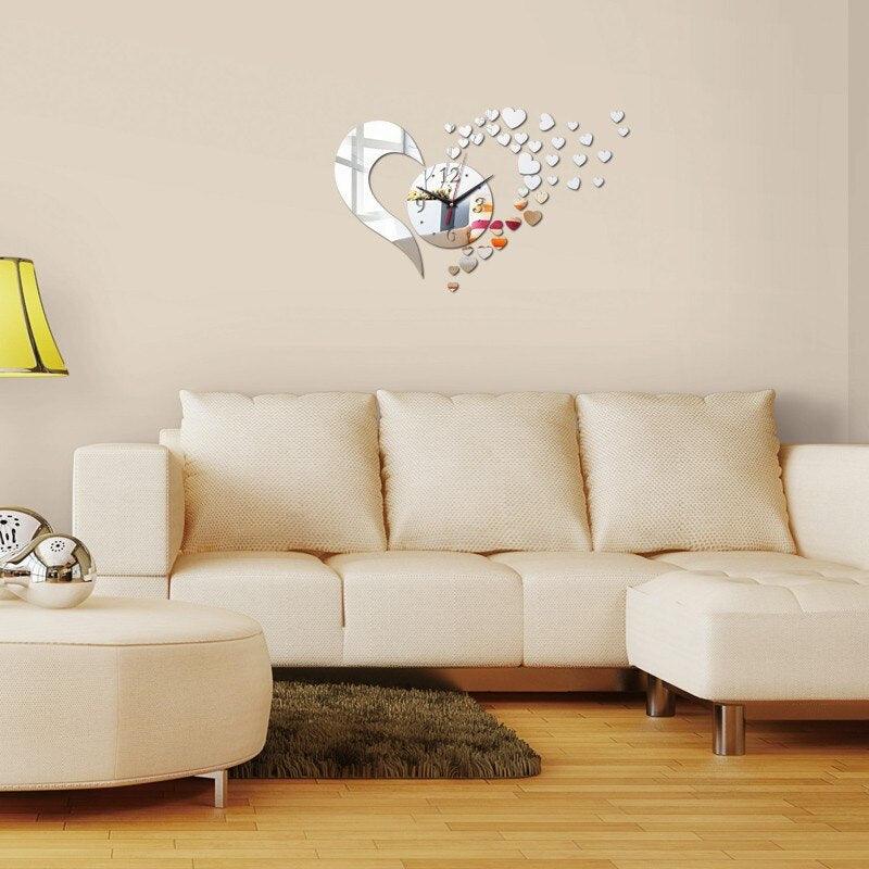 New Arrival Lovely Art Clock Wall Clock Living Room 3D Frameless Acrylic Mirror Sticker Wall Clock Home Modern Love Creative Adjustable Silent Wall Art Clocks for Home Office Decorations Quartz Acrylic Clocks Mirror Watch