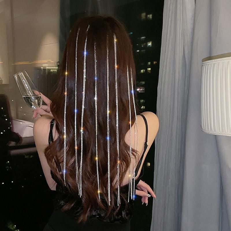 New Flashing Diamond Chain Hairpin Braided Hair Headdress Tassel Hairpin High Sense Temperament Dirty Braided Hairband Gorgeous Hair Accessories For Women