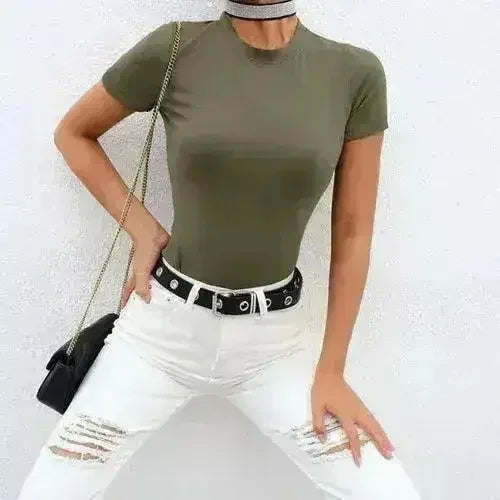 Black White Basic Cotton Bodysuit Skinny Fit - Femstylo