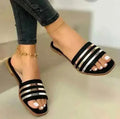 Fashion Slippers for Women Summer Slip On PU Ladies Flat Shoes Casual