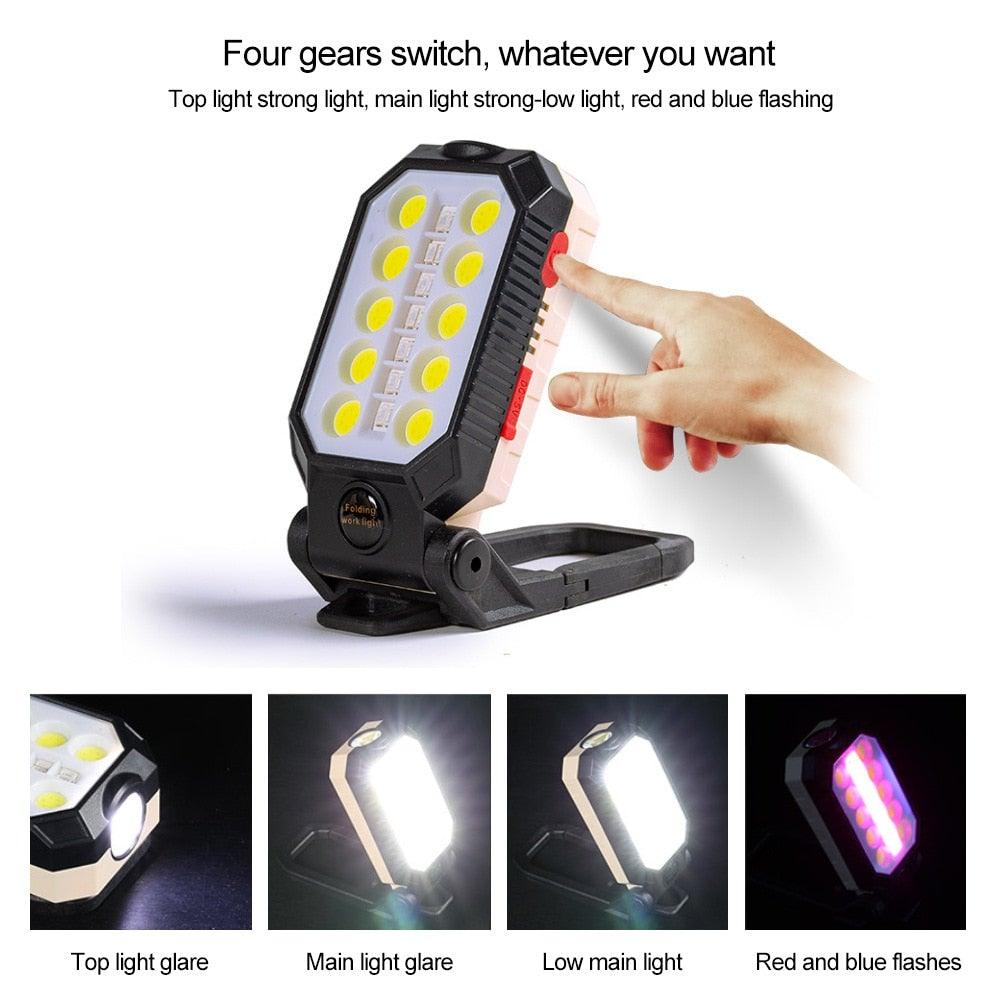 Rechargeable Adjustable USB LED Portable Charger Battery High Capacity with Digital Display LCD Screen Waterproof Flashlight COB Work Light For Repairing Outdoor Camping