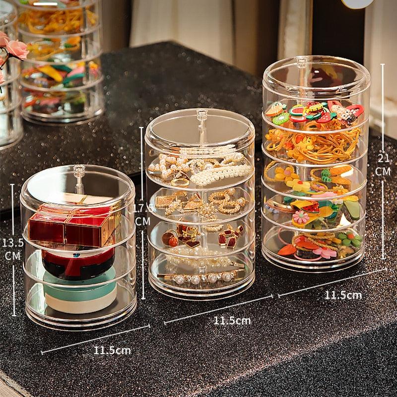 Rotating Jewelry Storage Box Makeup Storage Rack Bracelet Earring Round Plastic Organizer Boxes Holder Display Rack with Cover Rotatable Jewelry Storage Box Makeup Rack Storage Bracelet Earring Round Jewelry Organizer