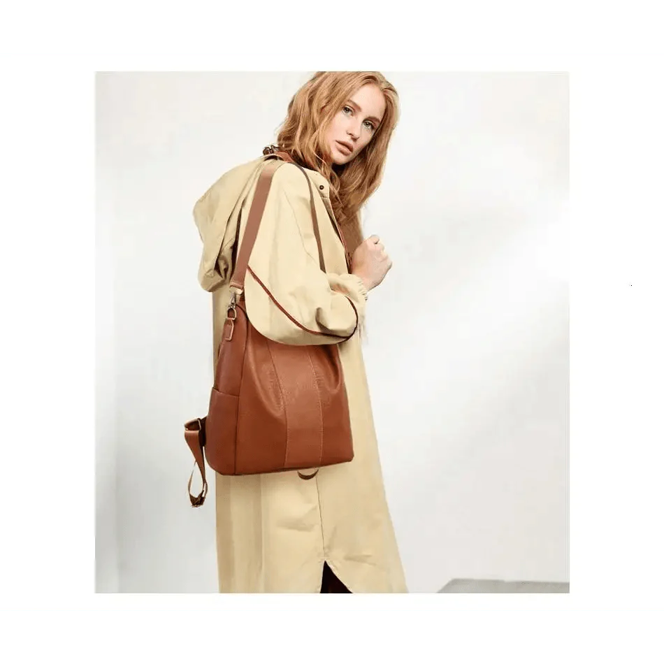 Sizzling Anti-Theft Vintage Style Leather Backpacks for Teenager Girls And Women School Bagpack For Females Travel Bags