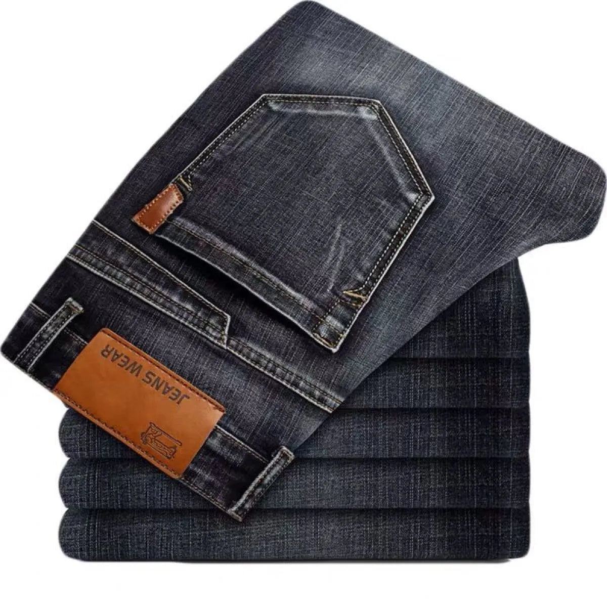 Straight Fit Elastic Denim Trousers