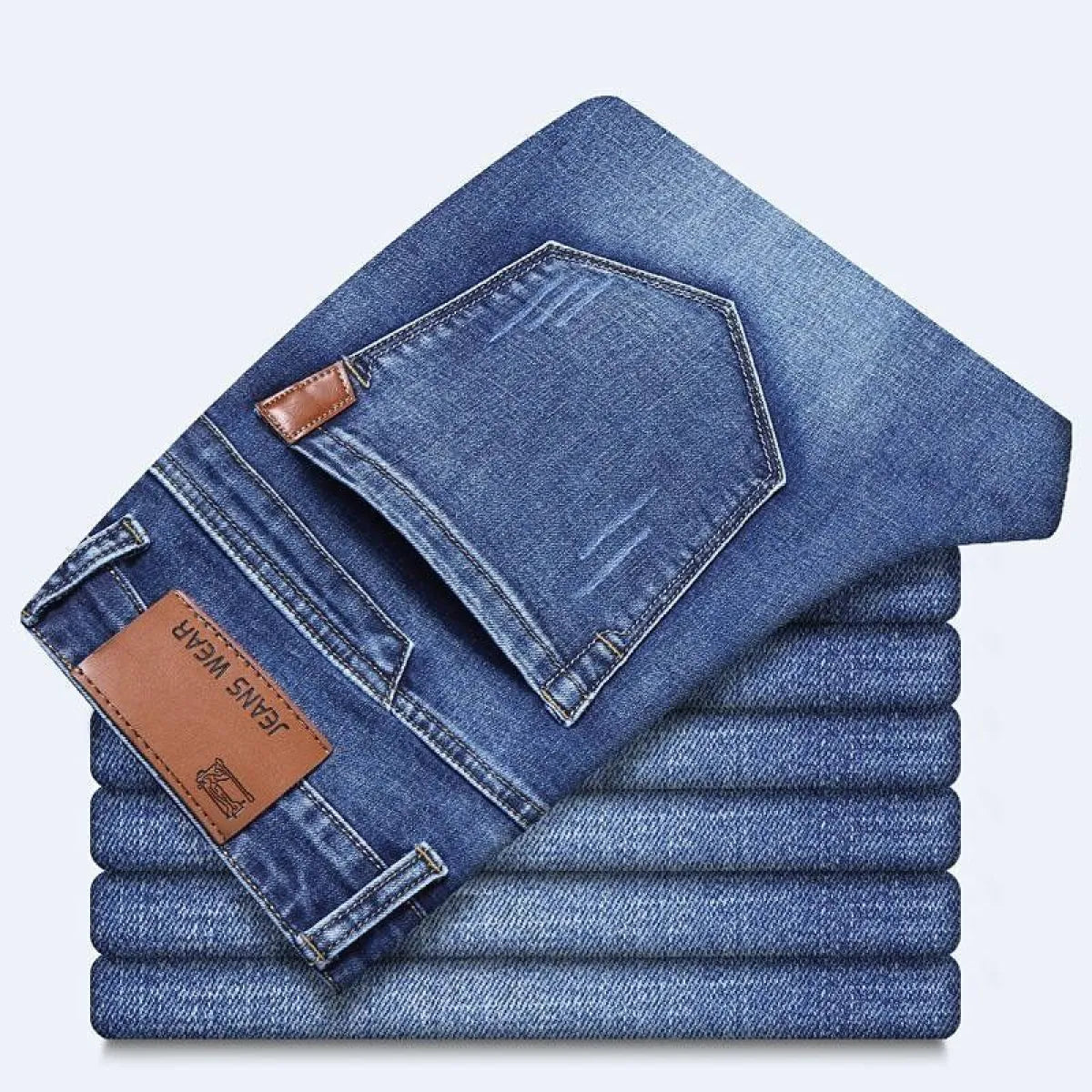 Straight Fit Elastic Denim Trousers