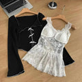 Lace Trim Bow Top – Y2K Harajuku 90s Aesthetic Long Sleeve